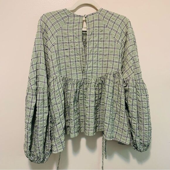 ASOS Edition Smock Top with Gathered Detail in green check plaid size 2 - Picture 6 of 10
